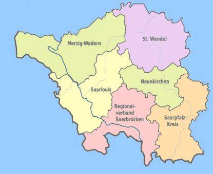 Saarland Landkreise- und Regionalverbandskarte