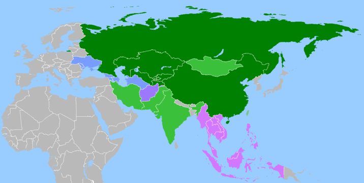 Karte der Mitgliedsstaaten der Shanghaier Organisation fr Zusammenarbeit