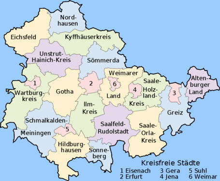 Thüringen Landkreise und Kreisfreie Städte
