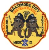 Abzeichen Fire Department Baltimore City / Truck 8 / Engine 30 / Medic 12